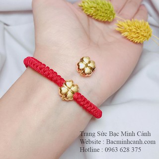 Vòng Tay Chỉ Đỏ Cỏ 4 Lá Bạc 925 Xi Vàng