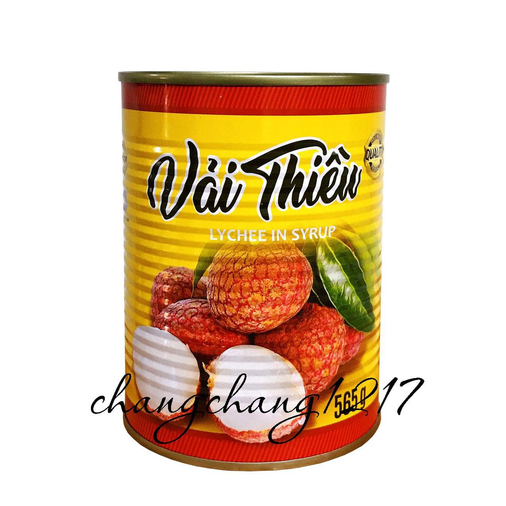 [Mã 77FMCGSALE1 giảm 10% đơn 250K] Vải Thiều Ngâm Đóng Lon 565g (Lon Vàng)