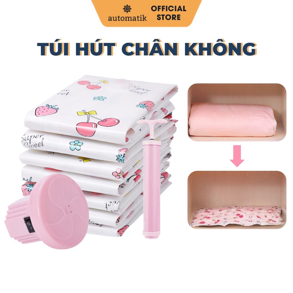 Túi Hút Chân Không Đựng Quần Áo Chăn Màn Du Lịch Kèm Bơm Điện Van 1 Chiều Bảo Quản Quần Áo Chăn Chống Nấm Mốc Automatik