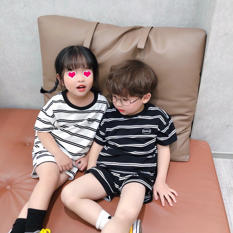 Bộ cộc kẻ thun coton ,Đồ bộ phong cách hàn quốc cho bé trai và bé gái từ 4-15kg