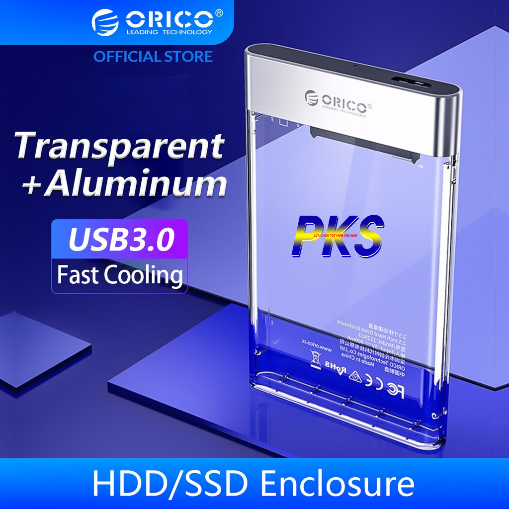 Box ổ cứng 2.5 inch SATA trong suốt USB 3.0 cáp 0.5m Orico 2139U3 - Hàng chính hãng