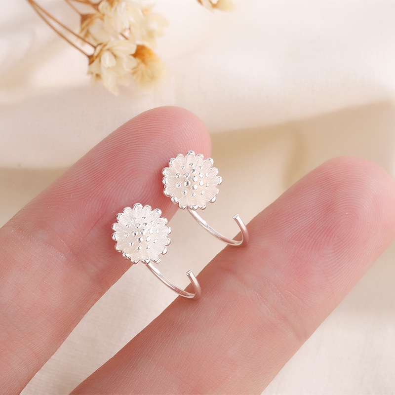 Hoa Tai Dạng Móc Hình Hoa Hướng Dương Màu Bạc Thời Trang Cho Nữ