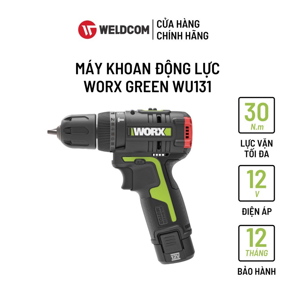 Thân Máy Khoan Động Lực WORX GREEN WU131 Dùng Pin Li-ion 12V