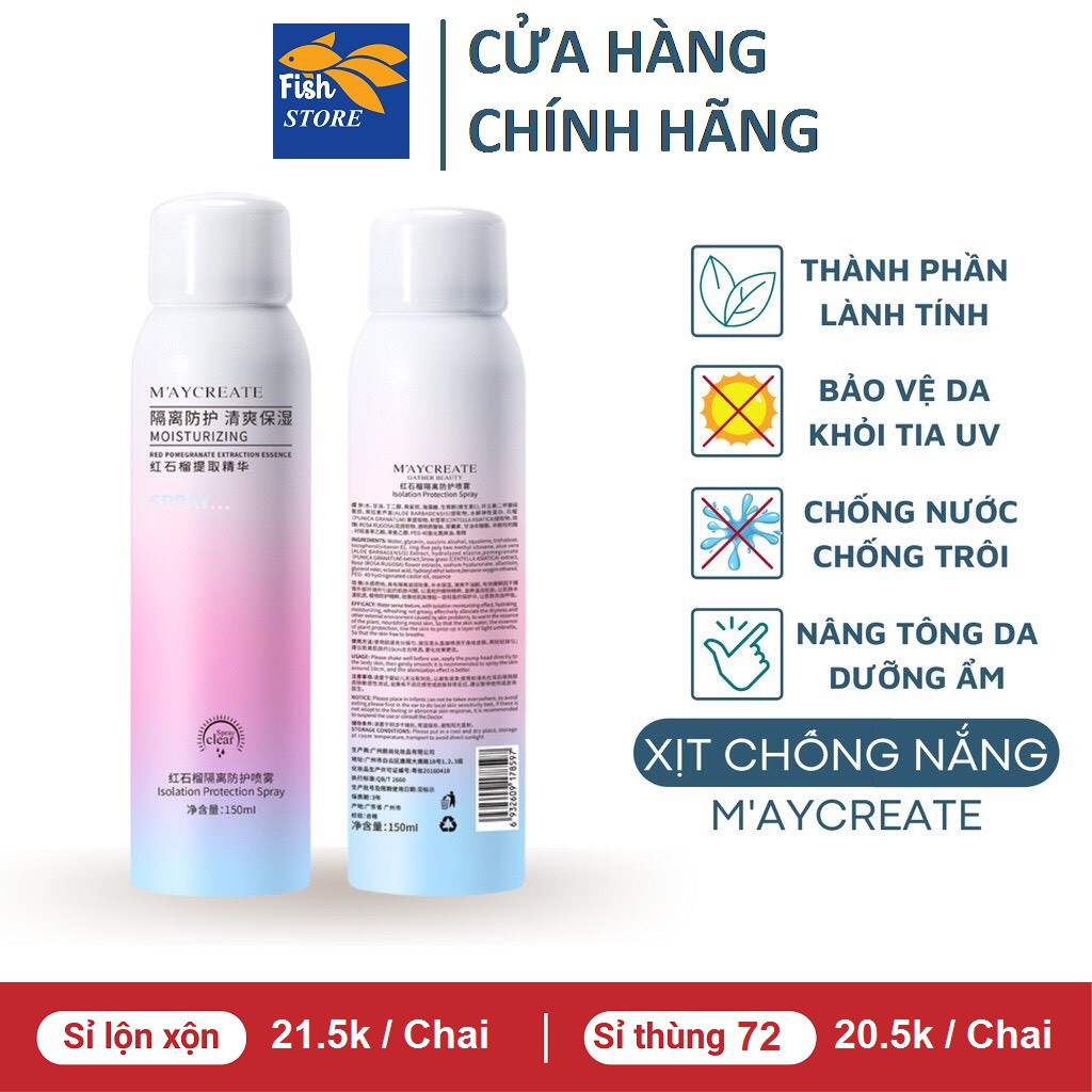 [Mã COSDAY giảm 8% đơn 150K] Kem Chống Nắng Trắng Da MayCreate 150ML Dạng Xịt