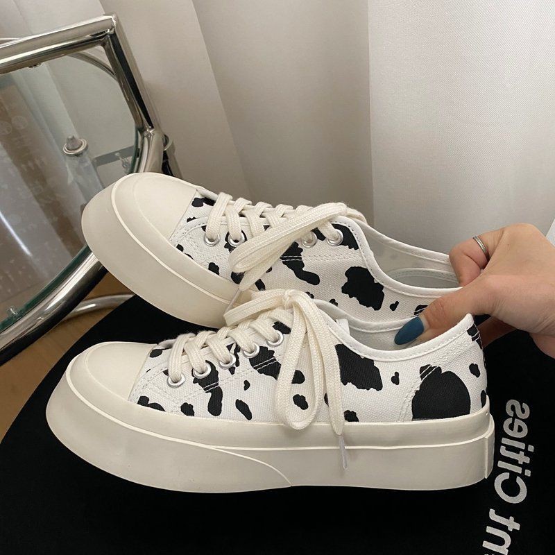 Giày ulzzang họa tiết bò sữa cổ cao đế cao 4p