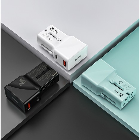 Củ Sạc Du Lịch Baseus Youth Edition Universal Conversion Plug Sạc Nhanh 18W 1 Cổng USB + 1 Cổng Type-C Chân Cắm Chuẩn