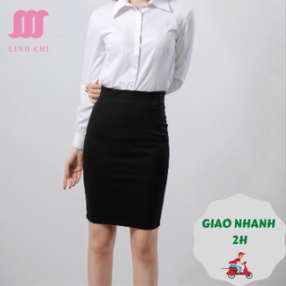 [SALE] Chân váy công sở dáng bút chì xẻ sau vải thun có túi 2 bên màu đen CVTD002