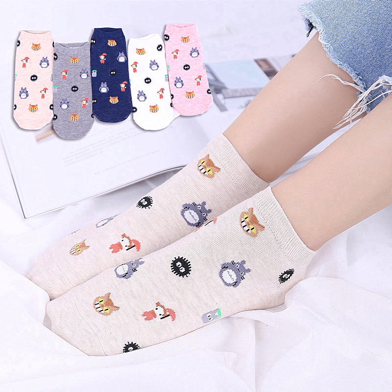 Vớ cotton cổ ngắn họa tiết hoạt hình dễ thương cho nam và nữ