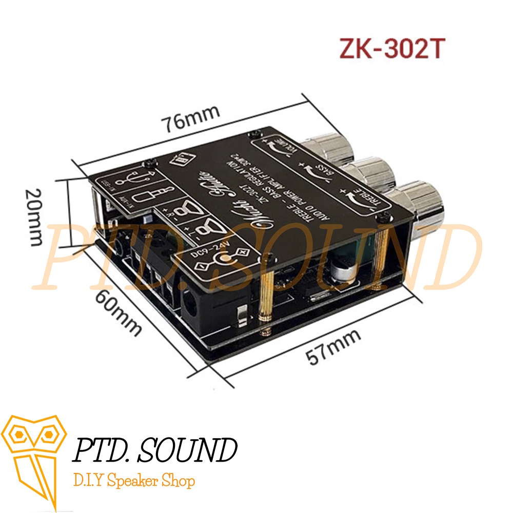 Mạch Wuzhi ZK - 302T khuếch đại âm thanh bluetooth 30w*2 chỉnh âm sắc. Mã Ampli ZK-302T Dùng DIY loa từ PTD Sound