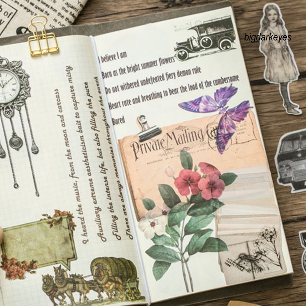 Set 60 Miếng Dán Trang Trí Sổ Tay Phong Cách Vintage Độc Đáo