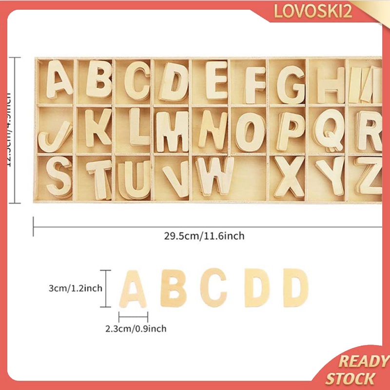 [LOVOSKI2]DIY Wooden Alphabet Tiles Natural Wood Letters Scrapbook Crafts 156x in Tray