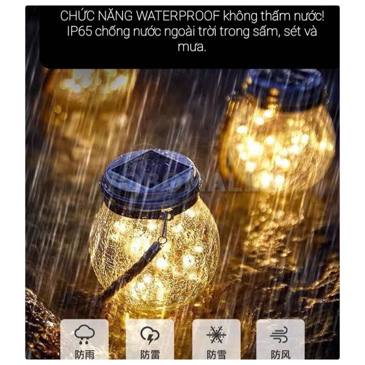 Đèn Led Trang Trí Bình Thủy Tinh Tròn Treo Nhà Hàng, Cà phê, Sân Vườn Năng Lượng Mặt Trời - Yobomall
