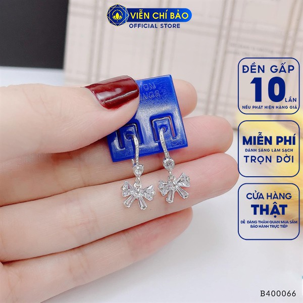 Bông tai bạc nữ hình nơ đá dáng móc chất liệu bạc S925 thời trang phụ kiện trang sức nữ Viễn Chí Bảo B400066