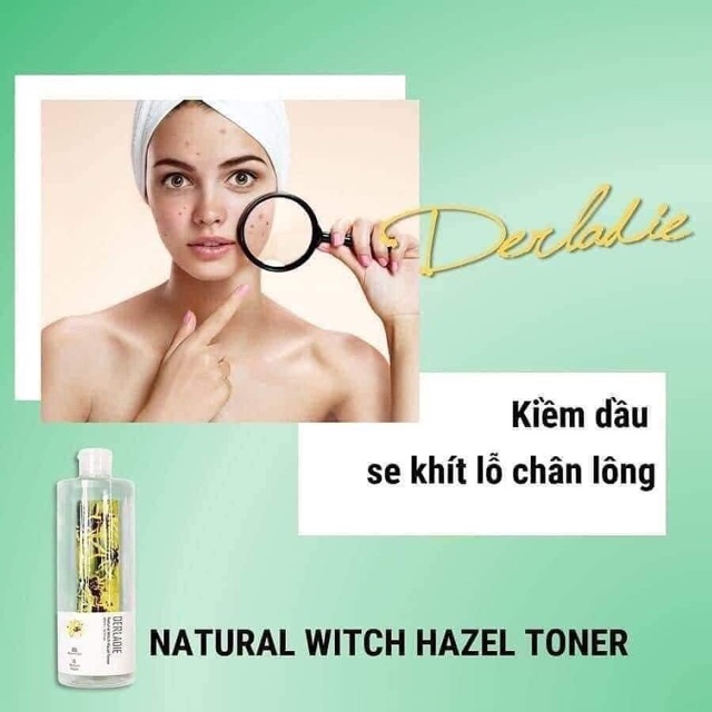 Nước hoa hồng ngăn ngừa và giảm mụn và sẹo thâm rỗ Derladie witch hazel Toner derladie