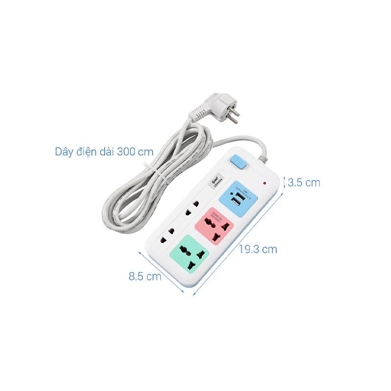 Ổ cắm điện 2 USB 4 lỗ dây 3m COMET 4223