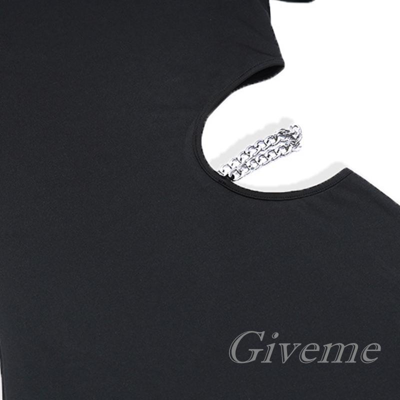 Đầm Ngắn Cổ Tròn Tay Dài Màu Trơn Phối Dây Xích Kim Loại Thời Trang Mùa Thu Cho Nữ