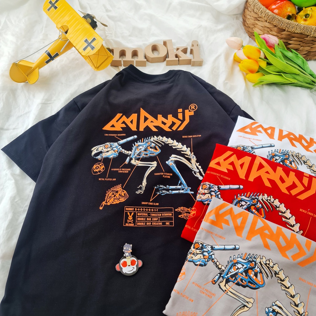 Áo phông áo thun nam nữ tay lỡ from rộng freesize chất cotton thoáng mát in hình thỏ robot xương MOKISHOP