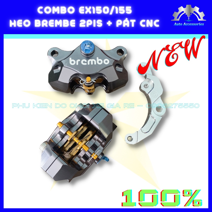 COMBO Exciter Ex150 Ex155 - Heo Dầu Brcmbe Nissin 2piston đối xứng (Màu Xám) + Pát CNC Pát Trước đi đĩa size Zin 245mm