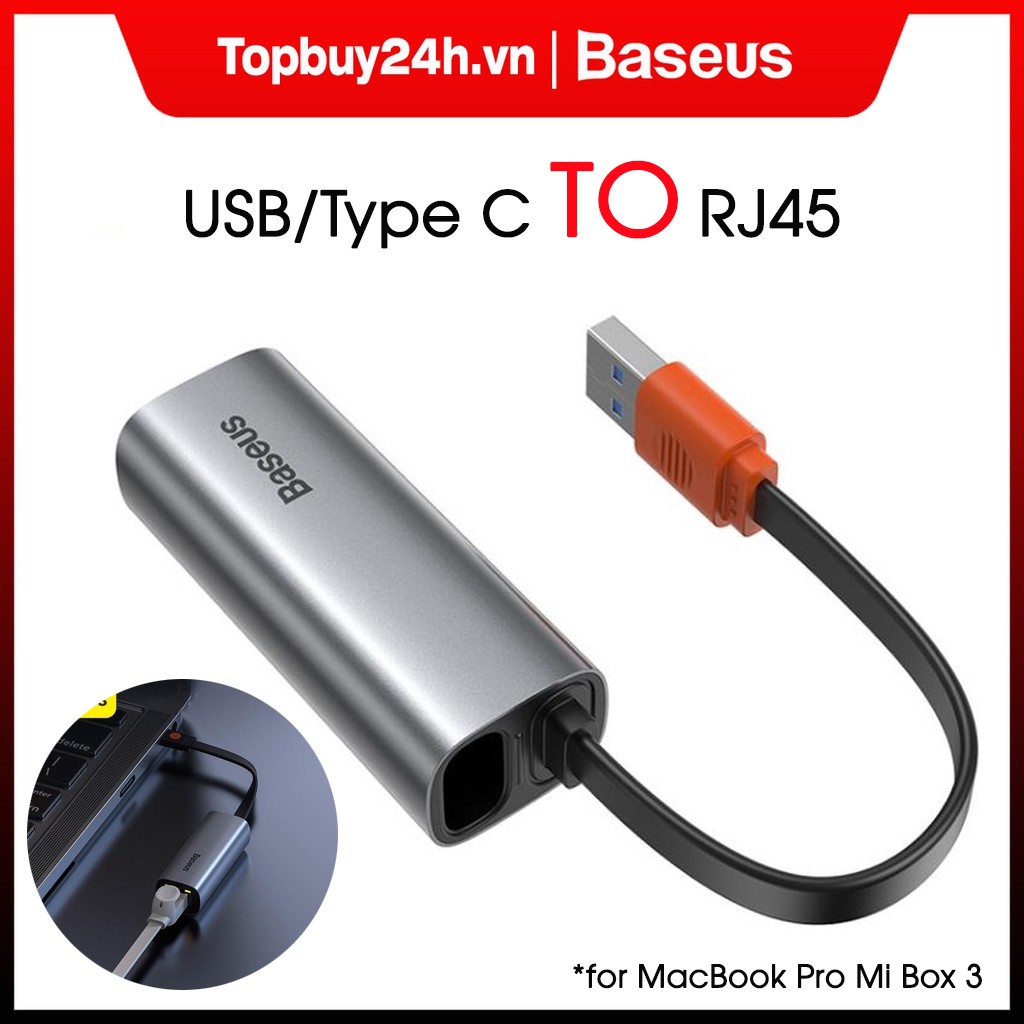 Đầu điều hợp ethernet Baseus cổng USB/Type C sang RJ45 1000Mbps cho MacBook Pro Mi Box 3