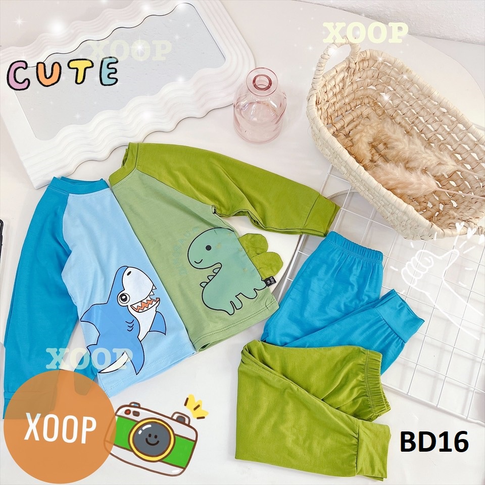 Bộ dài tay chất thun lạnh- Bộ dài tay xoop in họa tiết chim cánh cụt cho bé ( cân nặng từ 8-19kg) BD16