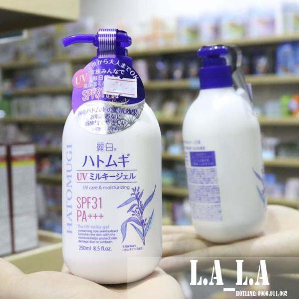 Hàng Nhật- Sữa dưỡng thể chống nắng Hatomugi UV Milky Gel 250ml SPF31 PA+++