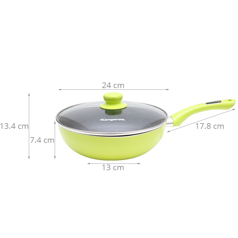 Chảo nhôm chống dính Kangaroo (24cm, sâu lòng, có nắp kính, không đáy từ) KG919