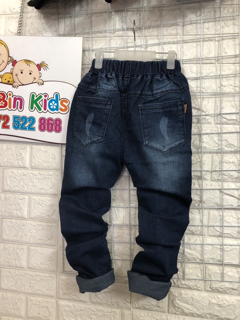 SB9001 - Quần bò quần jean cho bé lớn  xanh sz 35-50kg quần jeans be trai cạp chun