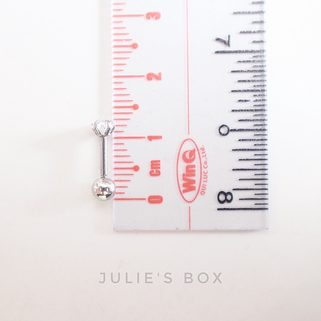 [1 Chiếc] Khuyên Tai Titan Đá Trắng Ngôi Sao Zircon Unisex Màu Bạc Đuôi Bi Không Gỉ Không Ngứa Bông Tai Julies Box 66