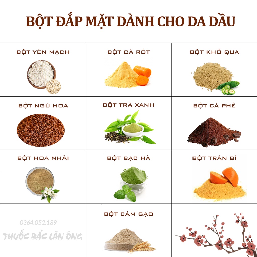 Set 10 loại bột cho da dầu (Bột hữu cơ dưỡng da, mask tự nhiên, kiềm soát dầu, chống lão hóa) - Thuốc Bắc Lãn Ông