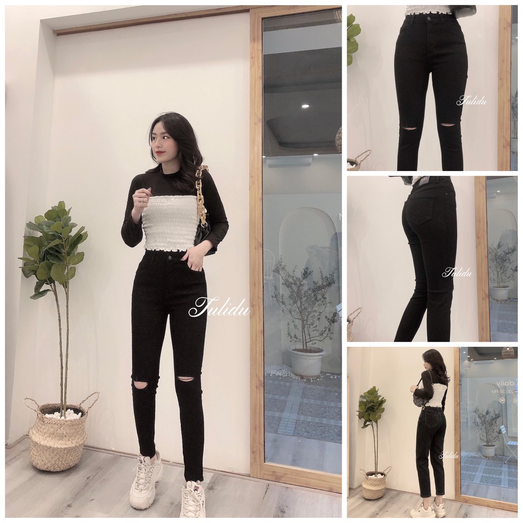 Quần Jean Nữ Lưng Cao Ôm Đen Co Giãn Tulidu Quần Bò Nữ Cạp Cao Skinny1550.1220