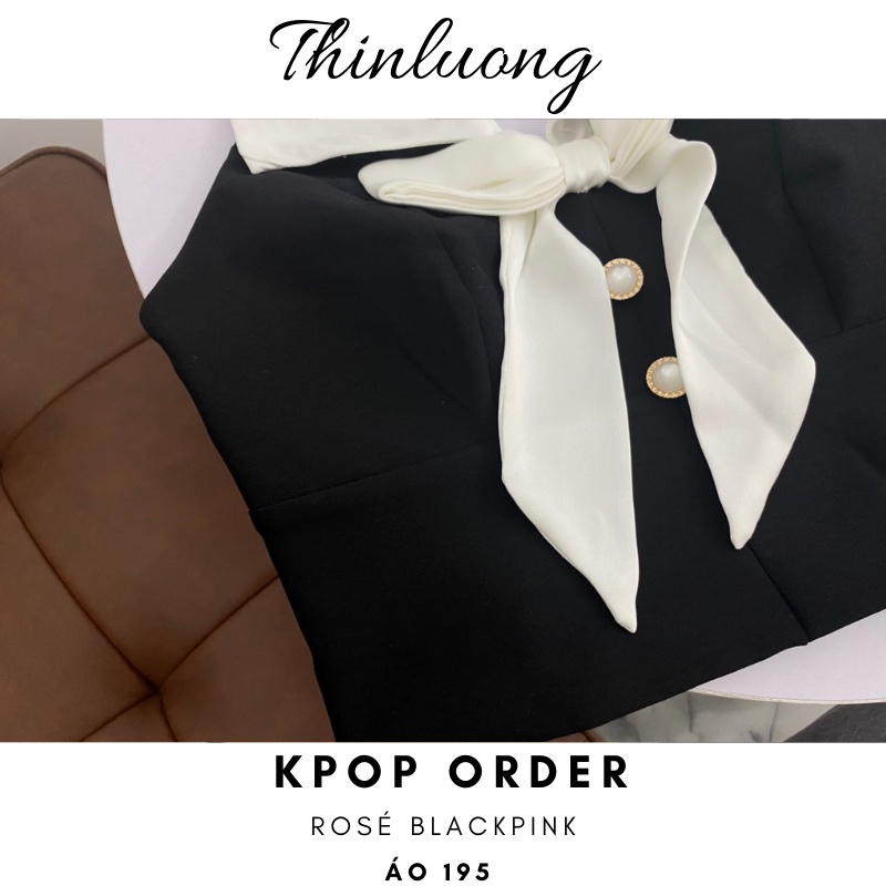 Áo yếm nơ giống Rose Blackpink màu đen kết hợp vải lụa trắng sang trọng