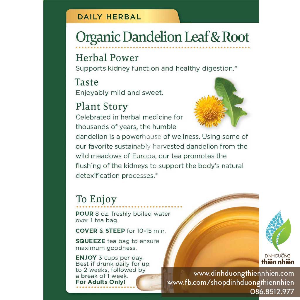 Trà Hữu Cơ Từ Rễ và Lá Cây Bồ Công Anh Traditional Medicinals Organic Dandelion Leaf & Root