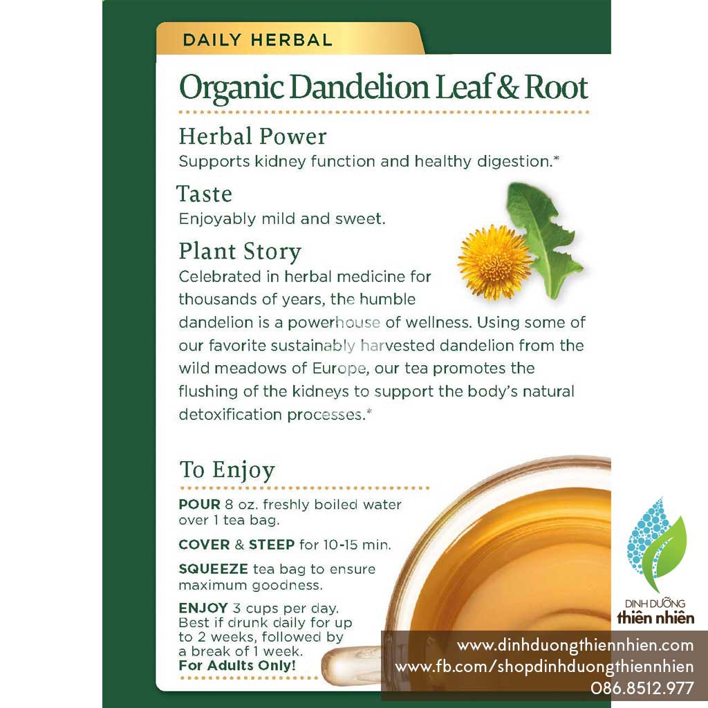 Trà Hữu Cơ Từ Rễ và Lá Cây Bồ Công Anh Traditional Medicinals Organic Dandelion Leaf &amp; Root