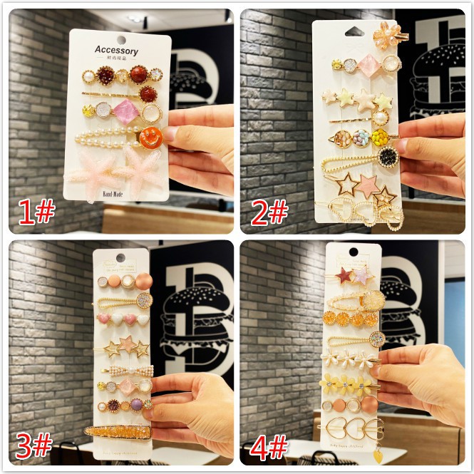 Set 8 kẹp tóc đính đá ngọc trai siêu hot phong cách Hàn Quốc