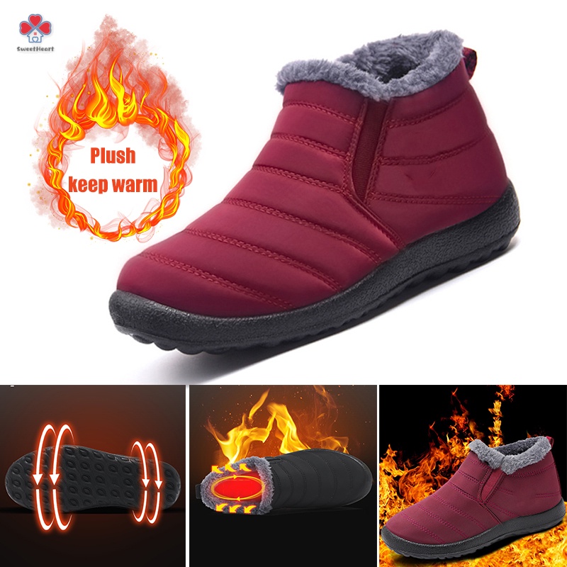Giày bốt lót lông đế chống trượt chống nước dày dặn giữ ấm dành cho nữ