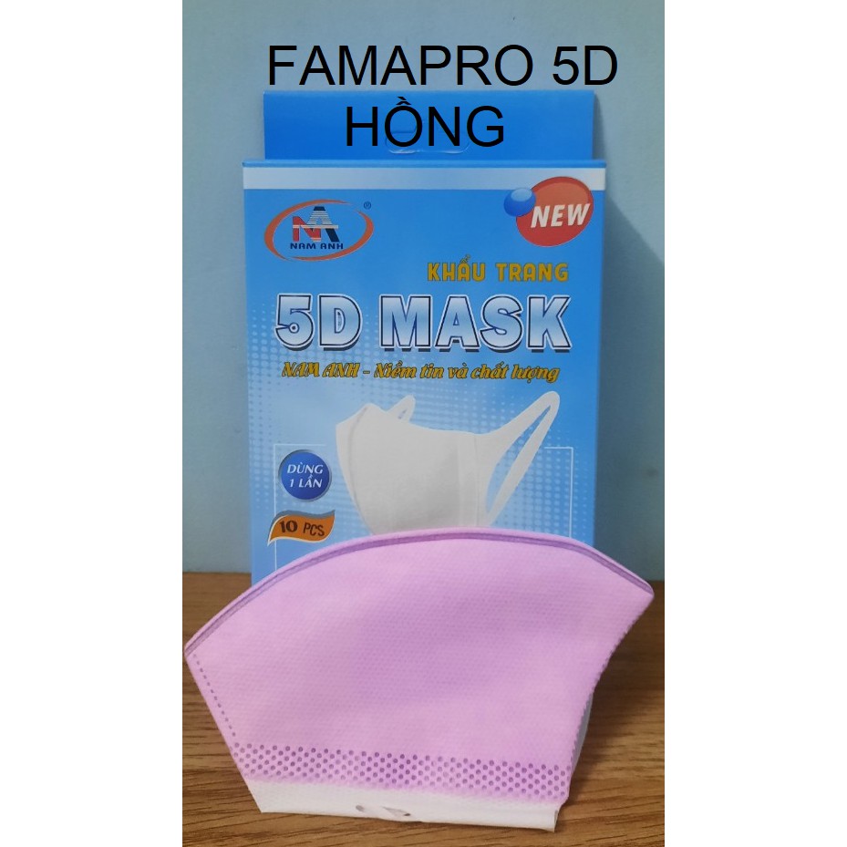 Khẩu trang y tế 5D MASK- Quai Vải - kháng khuẩn Famapro (Nam Anh)- Hộp 10 cái