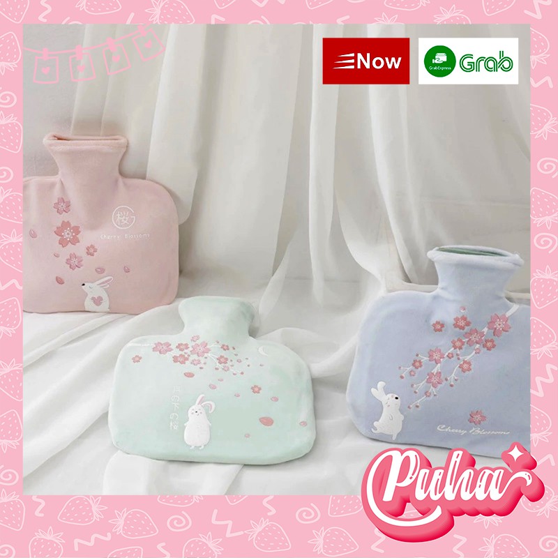 Túi chườm nóng đau bụng kinh PUHA 500ml, túi chườm ấm nóng sưởi bụng giảm đau cho nữ, Grey Cherry