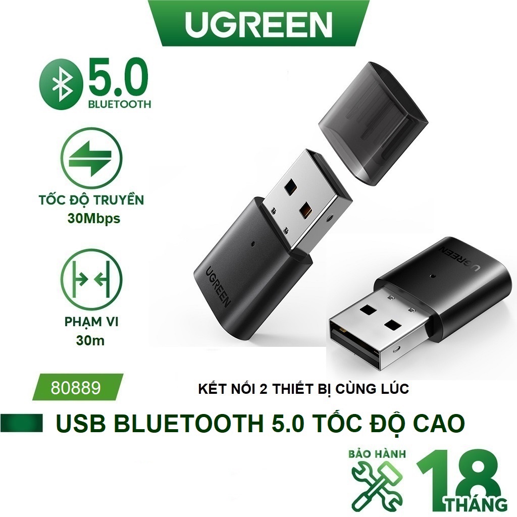 USB Phát Bluetooth 5.0 Dành Cho Laptop, PC Cao Cấp, UGREEN 80889 Chính Hãng