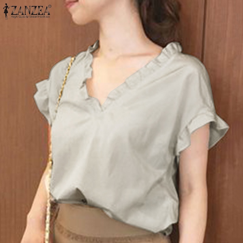 ZANZEA Áo Nữ Tay Ngắn Cổ Chữ V Thời Trang Quyến Rũ