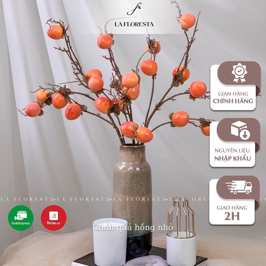 Cành Quả Hồng Giả LA FLORESTA Chất Liệu Silicon Nhập Khẩu Loại 1 Bền Màu, Dùng Để Trang Trí Nhà Cửa
