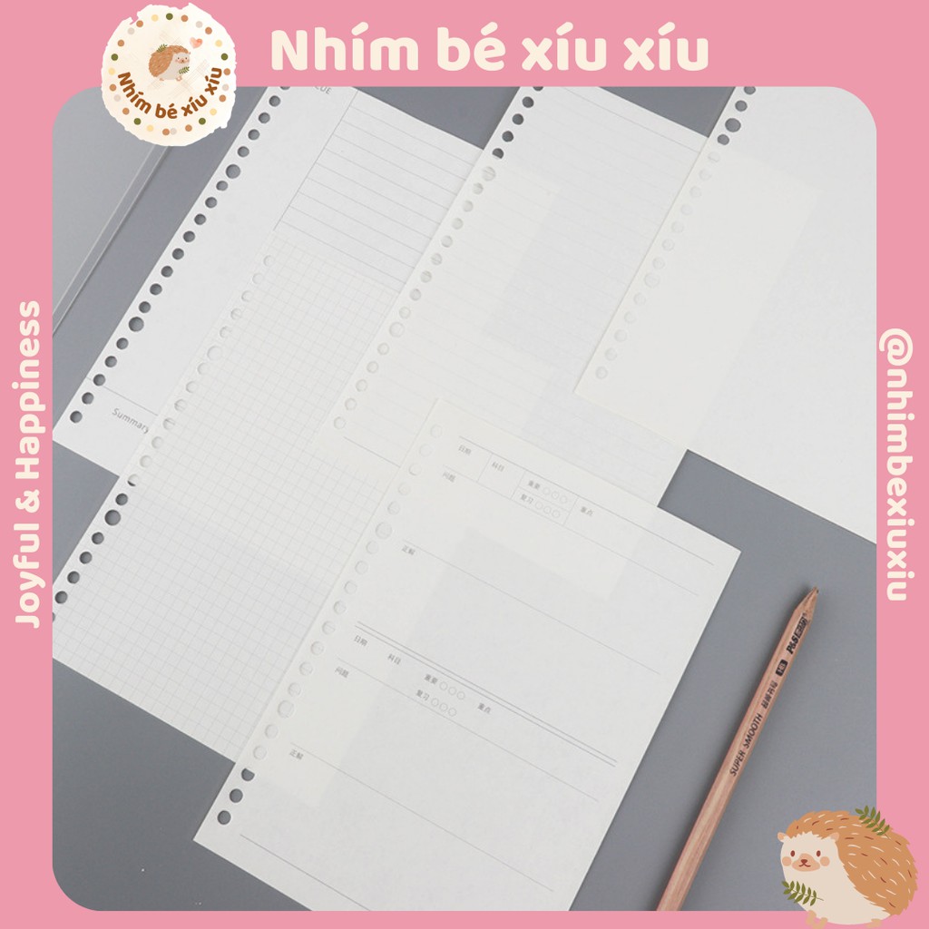 Giấy Refill sổ còng - binder 80gsm Grid-Line-Blank-Planner A5/B5  60 tờ VT148