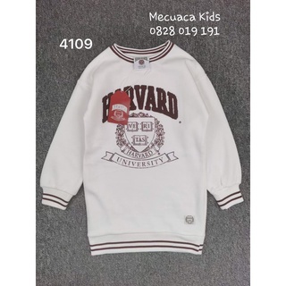 [7-13y] Váy nỉ, áo dáng dài màu trắng harvard cho bé gái tqxk