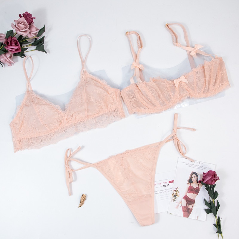 Varsbaby Bộ đồ lót ba món  D322 + D238 + N091 gồm áo ngực cổ sâu chữ V và quần lót không gọng phong cách gợi cảm cho nữ | BigBuy360 - bigbuy360.vn