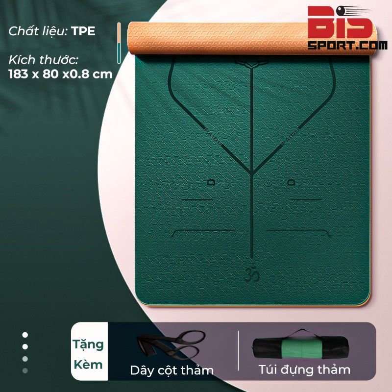 Thảm Yoga Định Tuyến 8mm PIDO (PAIDU) Cao Cấp - Chính Hãng -Thảm Yoga chống trượt 4D 2 Lớp, 8mm  -Tặng Kèm Túi &amp; Dây Đeo