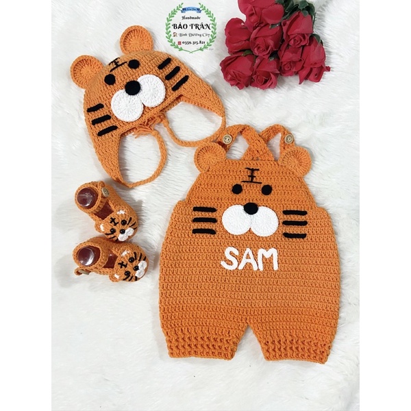Set yếm len Hổ con màu Cam