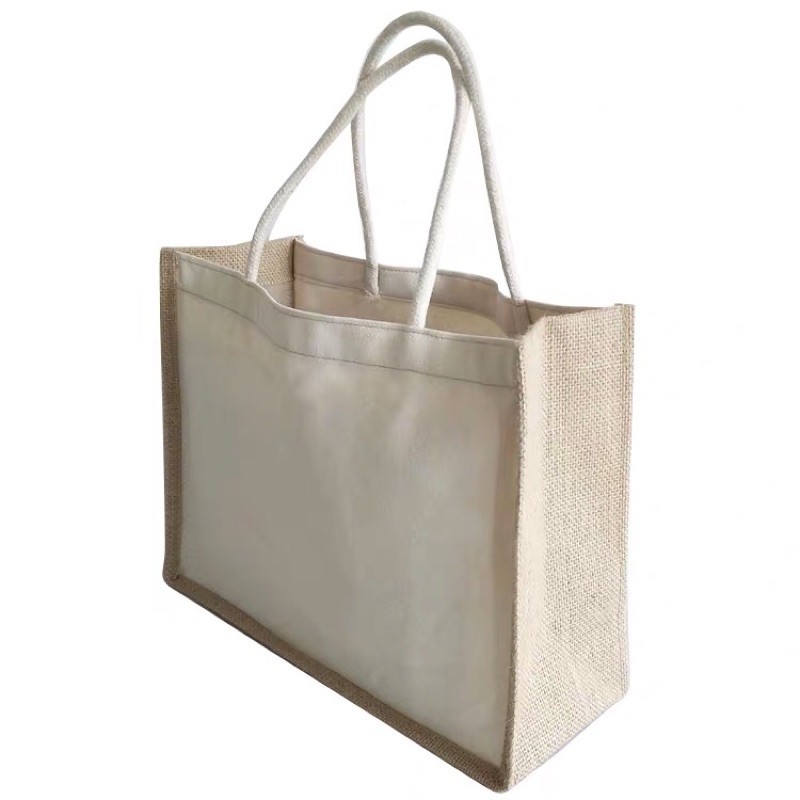Túi cói bố hai mặt vải trơn trắng lớn 🍚