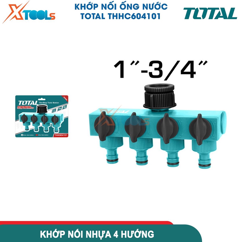 Khớp nối ống nước 4 đầu THHC604101, chất liệu khớp nối ABS, PP với nút ngắt và nút xoay bằng nhựa [CHÍNH HÃNG][XTOOLS]