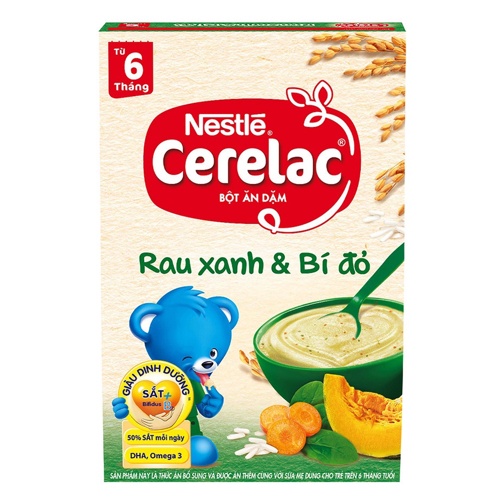 Bột ăn dặm Nestle rau xanh và bí đỏ 200g cho bé 6M+