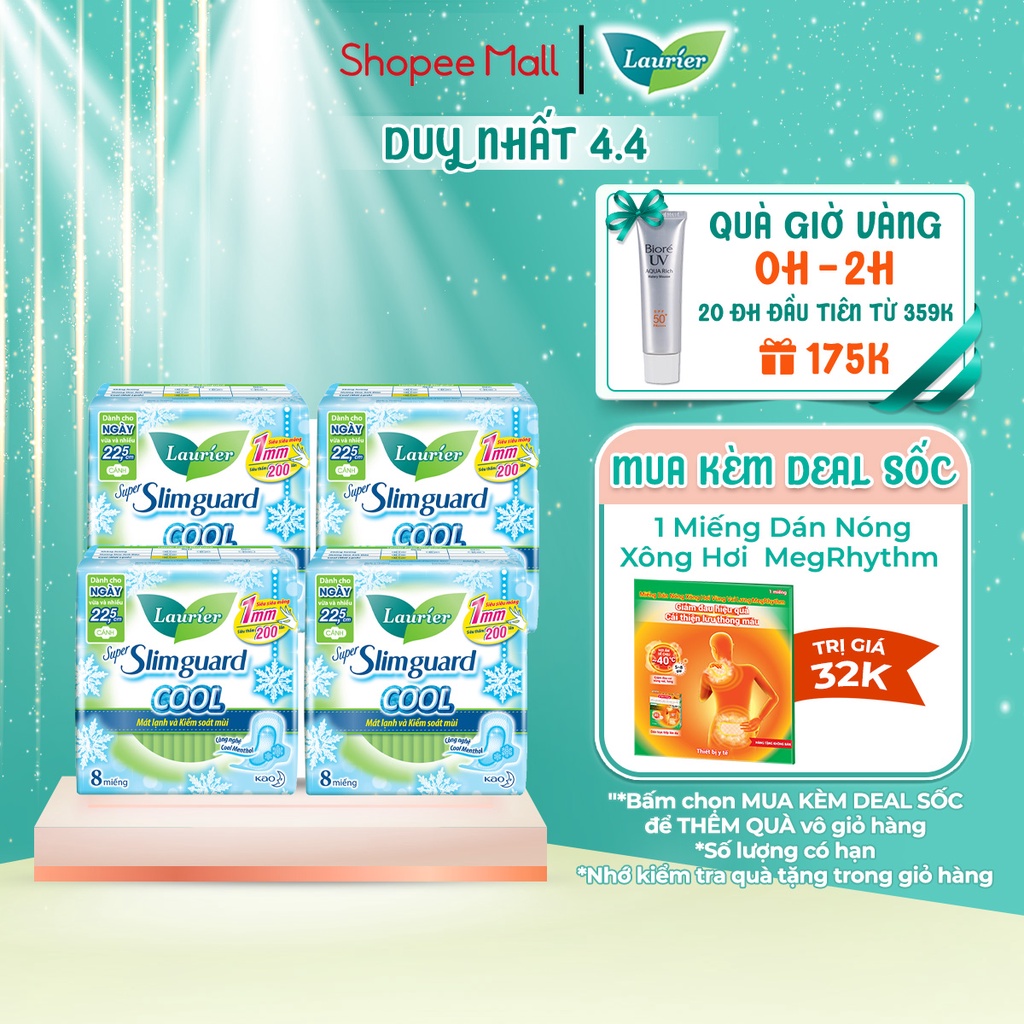 Combo 4 gói BVS Laurier Siêu Mỏng 1mm Mát lạnh 22.5cm 8 miếng