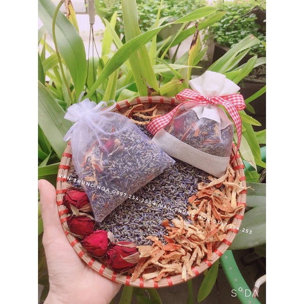 Túi thơm oải hương vỏ cam quýt treo xe, treo phòng